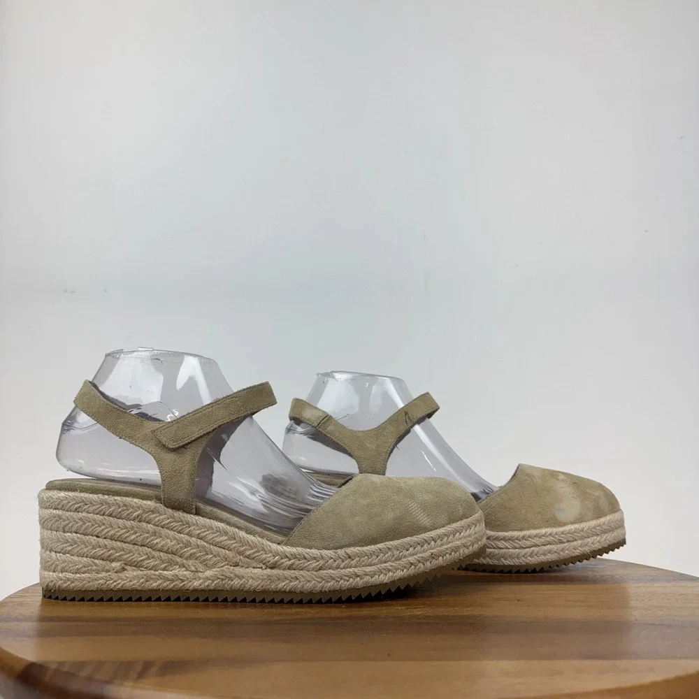 New Womens Eileen Fisher‎ Nessa Beige Espadrille Platform Wedge Sandals Size 11